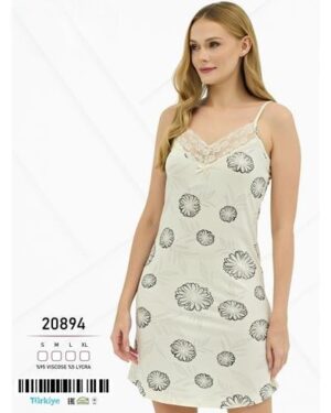 Koszula Nocna z Wiskozy w Kwiaty z Koronką 20894