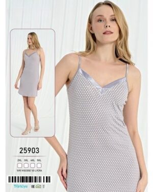 Elegancka Koszula Nocna w Kropki – Komfortowa Wiskoza (Plus Size) 25903