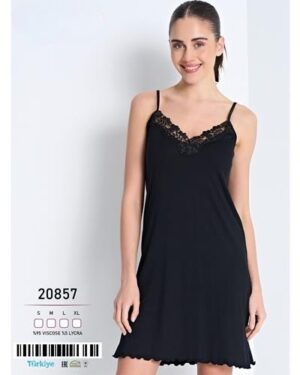 Koszula Nocna Wiskoza – Klasyczna Czarna (Model 20857)